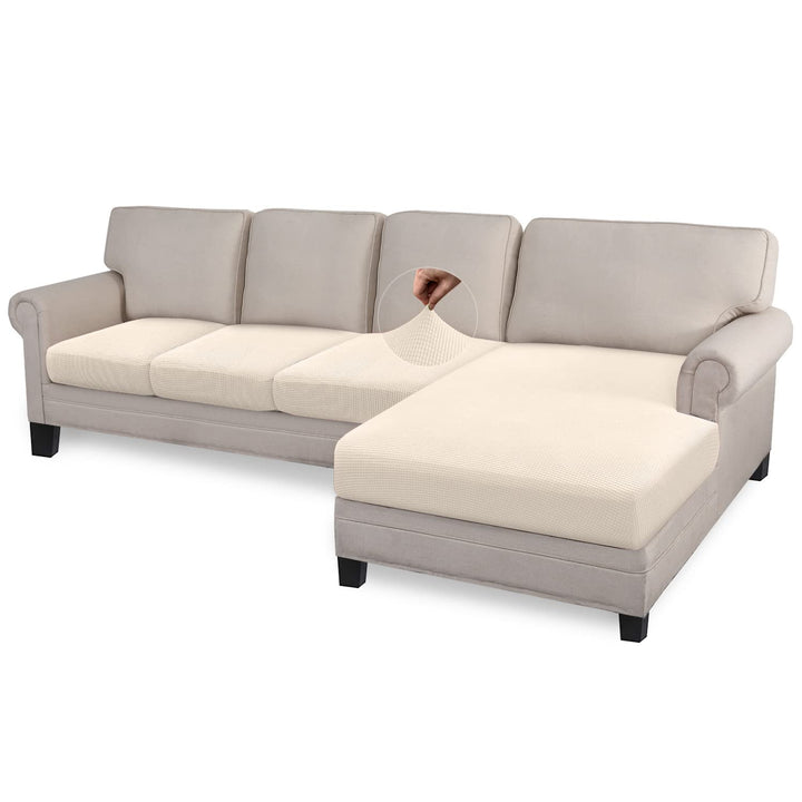Granbest High Stretch Sektionssofa Kissenbezug(Beige, 3 Sitzer+Chaise) 3 Sitzer+Chaise Beige, 3 Sitz