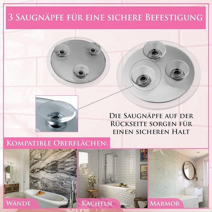 Mirrorvana Spiegel mit 20-facher Vergrösserung und 15-facher Vergrösserung mit Saugnapf für Badezimm