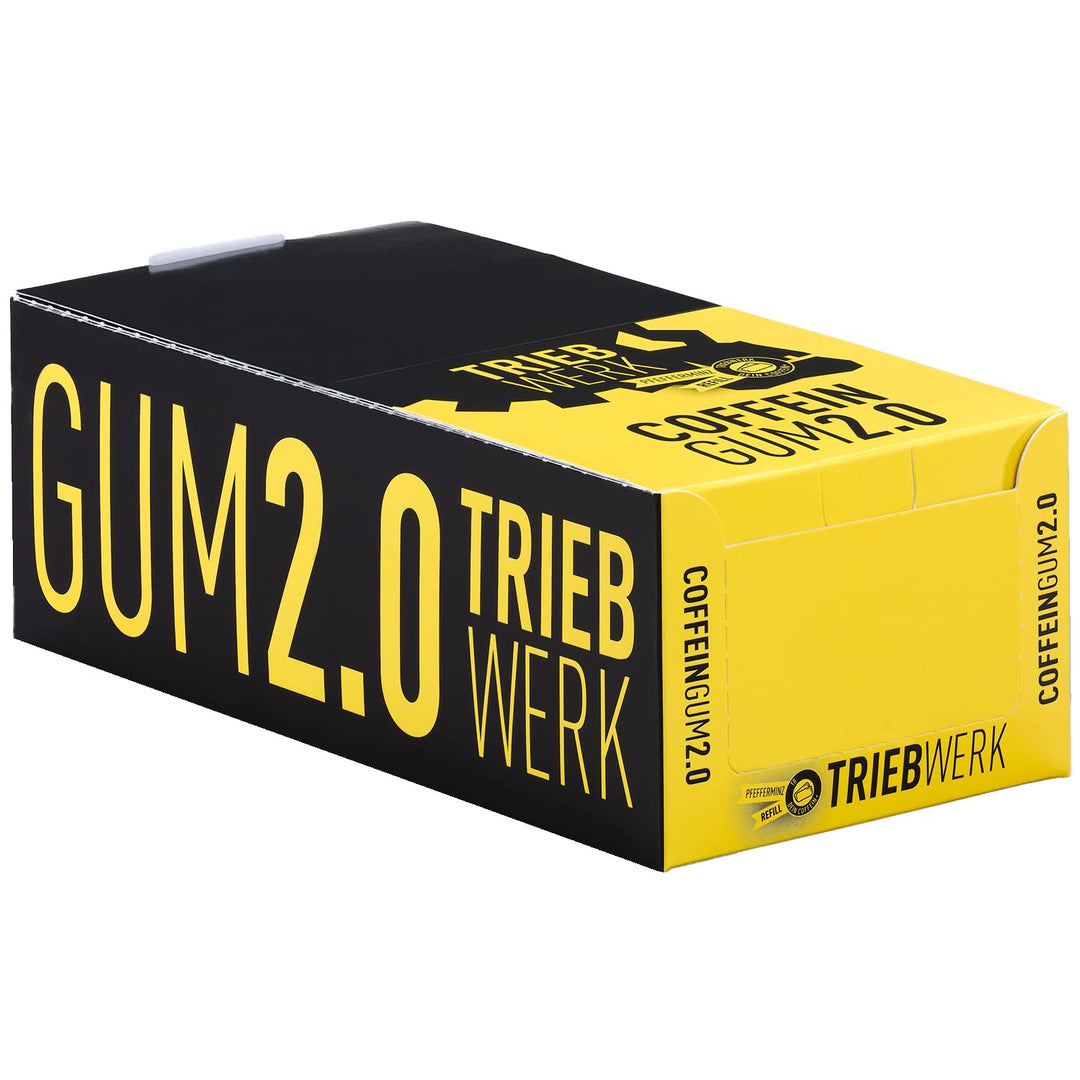 TRIEBWERK Koffein Kaugummi, 50mg Koffein pro Gum, Pfefferminz-Geschmack, 180 Stück, Vitamin B12 (18x
