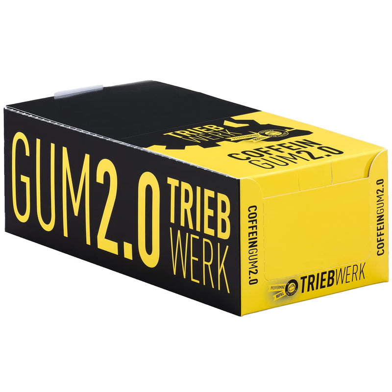 TRIEBWERK Koffein Kaugummi, 50mg Koffein pro Gum, Pfefferminz-Geschmack, 180 Stück, Vitamin B12 (18x