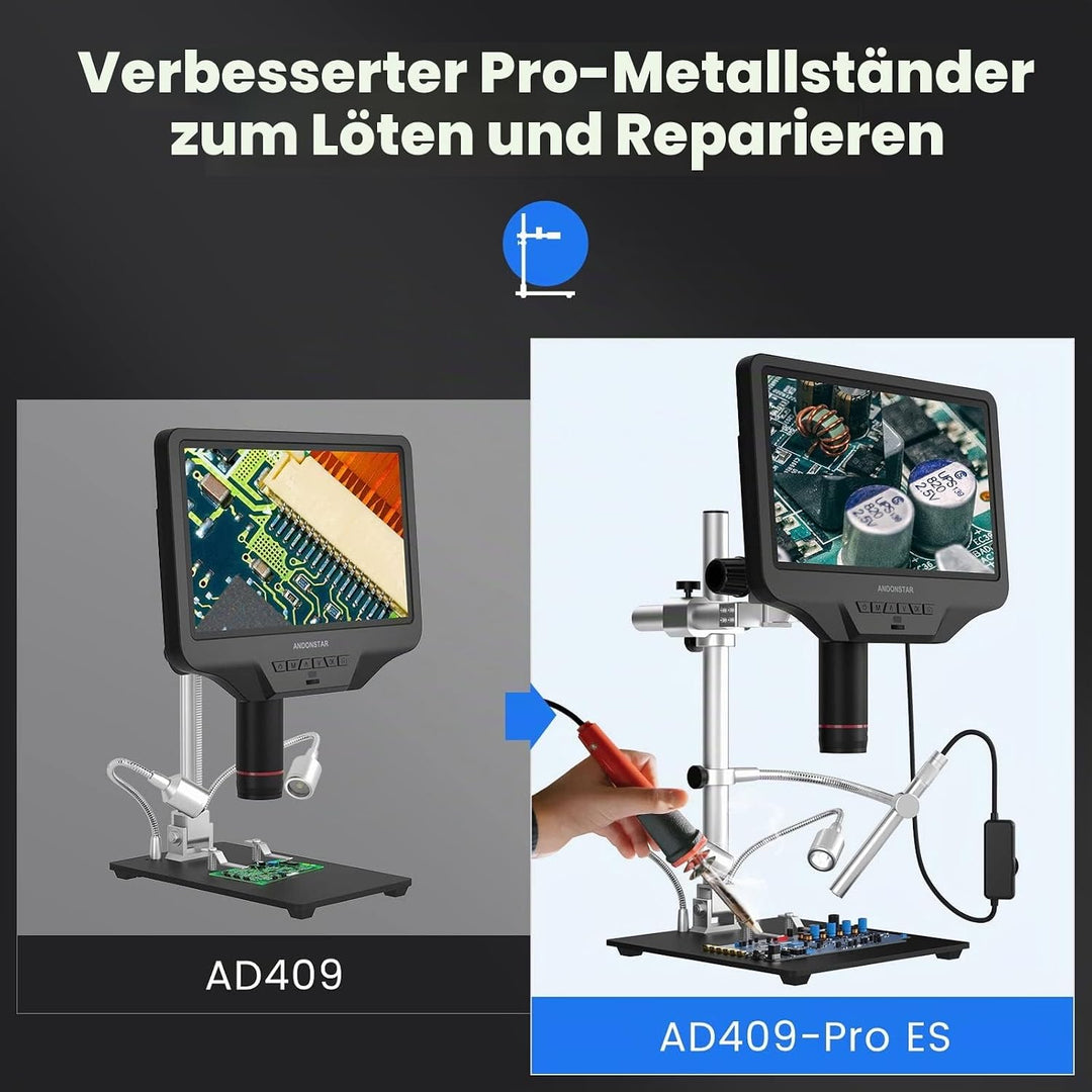 Andonstar AD409 Pro HDMI Digitales Mikroskop mit Endoskop, 10,1 Zoll LCD-Bildschirm Lötmikroskop, 30