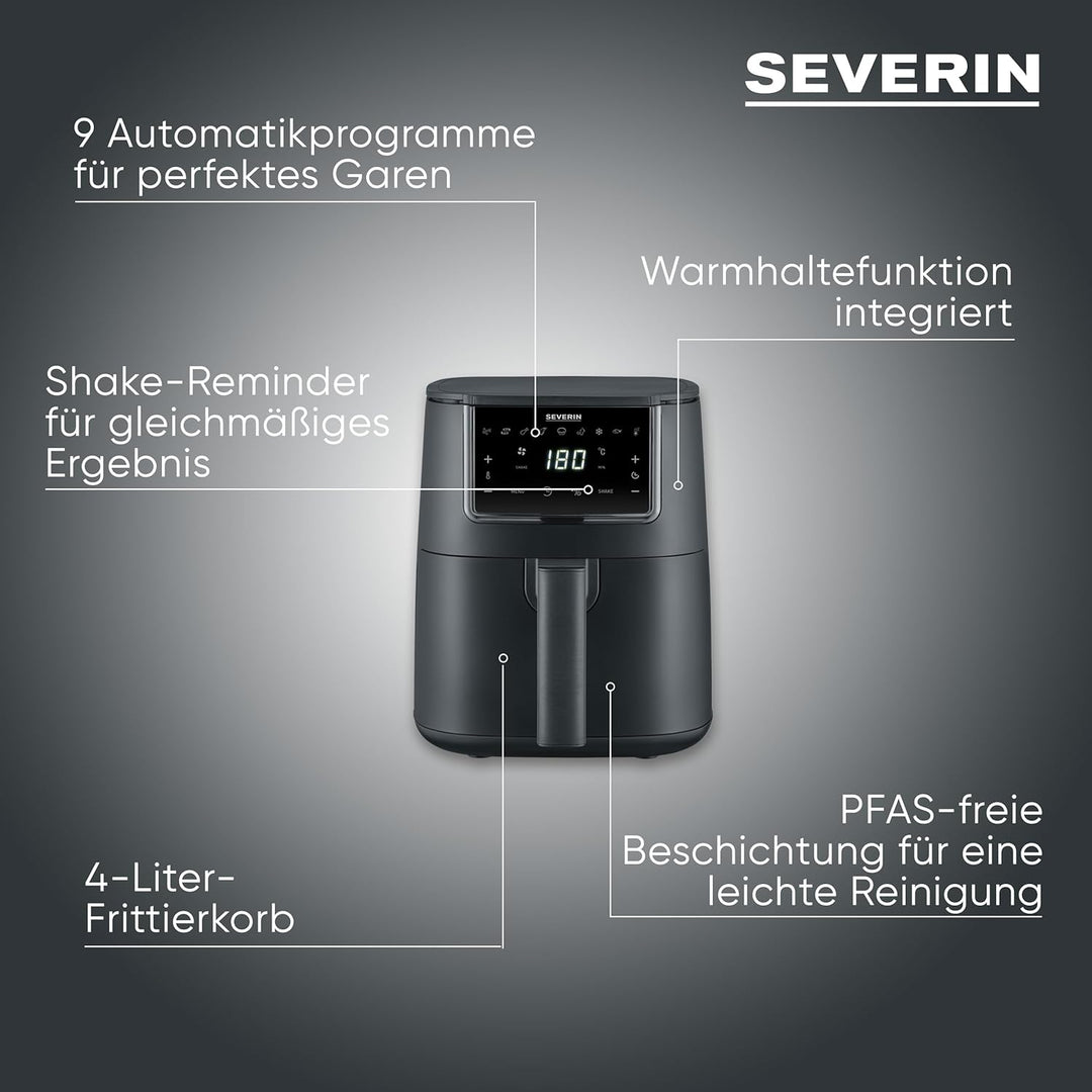 Severin Heissluftfritteuse, Single, Fritteuse für Kochen ohne Fett, Touch-Display, 8 Automatik-Progr
