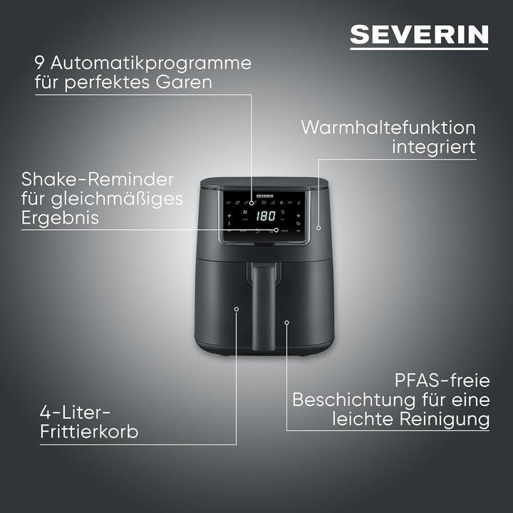 Severin Heissluftfritteuse, Single, Fritteuse für Kochen ohne Fett, Touch-Display, 8 Automatik-Progr