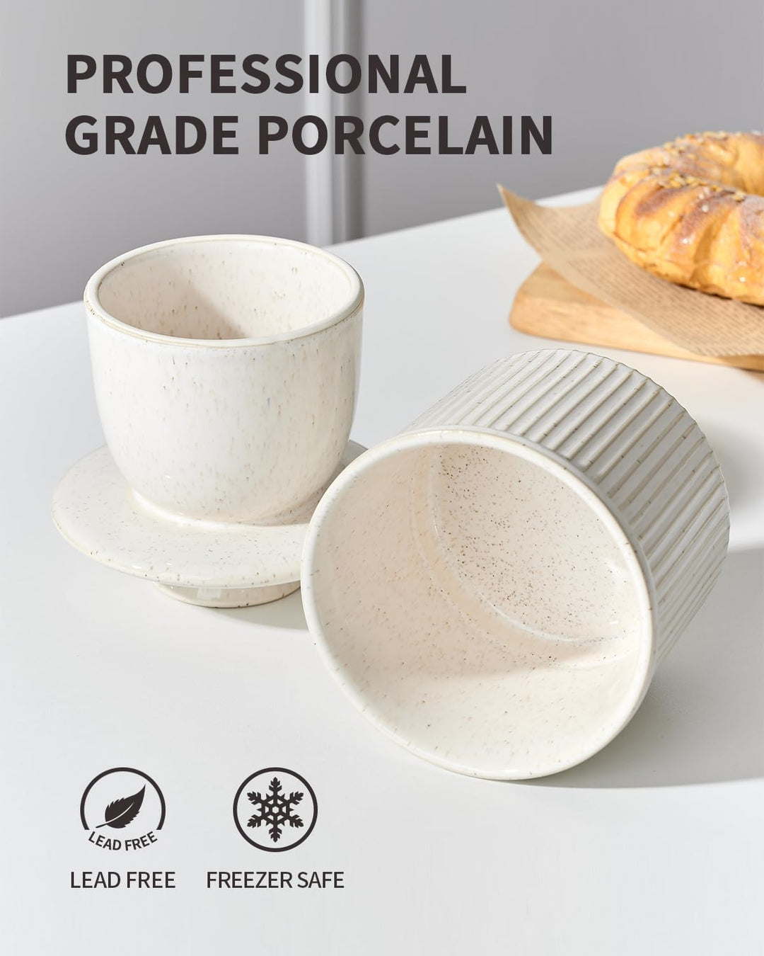 HOME DECOR Grosse Butterdose Keramik, Französische Butterdose mit Deckel, Streifen-Design Buttergloc