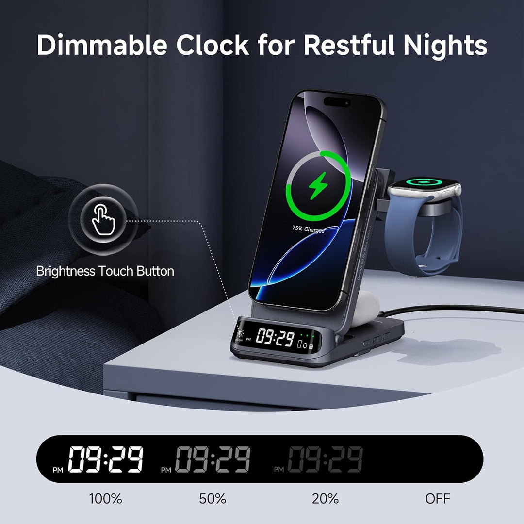 SwanScout 708M Induktive Ladestation, Faltbares 3 IN 1 Magnetisches Ladegerät für Apple Watch und iP