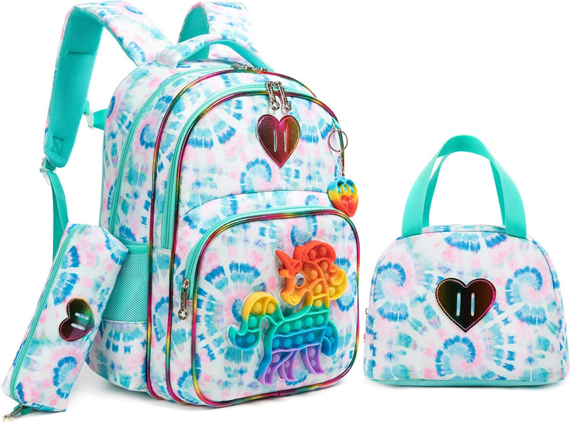 HTgroce Schulranzen Mädchen Set 3 Teilig Pop Push It Schultasche Mädchen 1. klasse einhorn rucksack