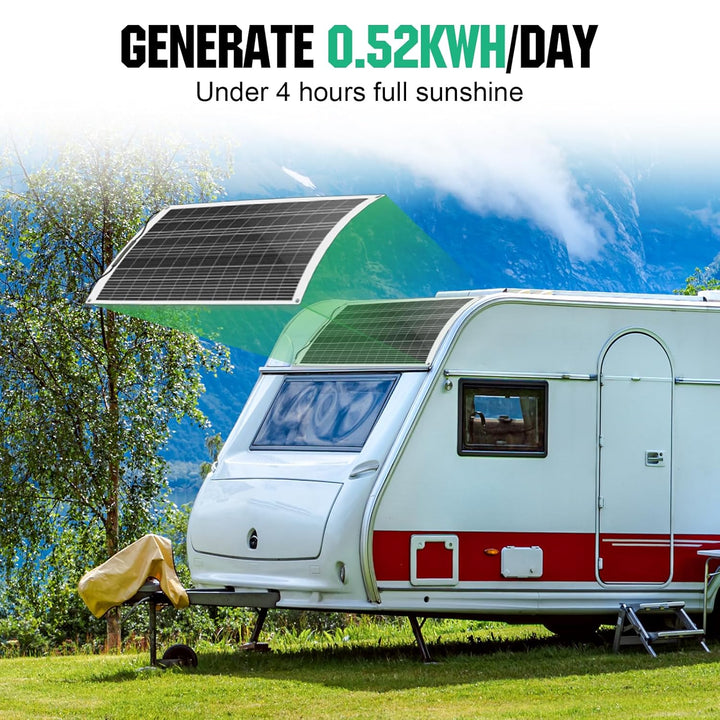 ECO-WORTHY 130W 12V Solarpanel Flexibel Monokristallines Solarpanel, Solarmodul mit Ladekabel für Wo