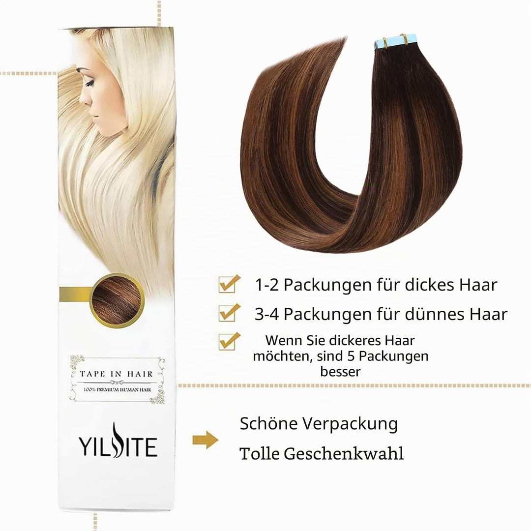 YILITE Tape Extensions Echthaar, T2/P2/6 45cm 20 Stück/Packung 50g Tape in Extensions Echthaar Invis
