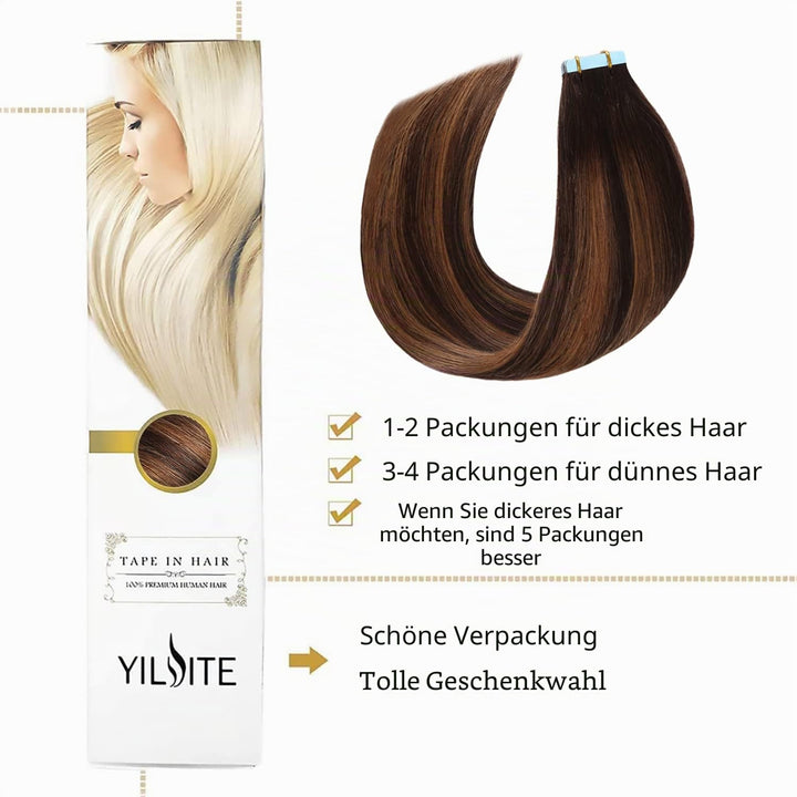 YILITE Tape Extensions Echthaar, T2/P2/6 45cm 20 Stück/Packung 50g Tape in Extensions Echthaar Invis