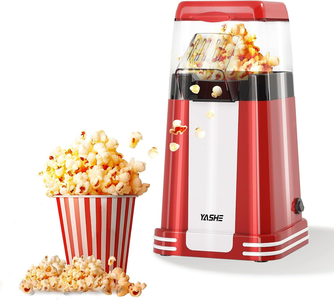 YASHE Popcornmaschine Retro, 1200W Heissluft-Popcornmaschine mit Messbecher, One-Touch, Ölfrei, Perf