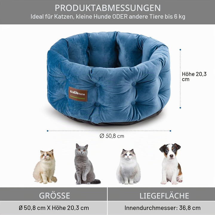 ClevaHome Deep Nest Katzenbett für Katzen bis 7 kg, Rundes Katzenbett für den Innenbereich mit Samto