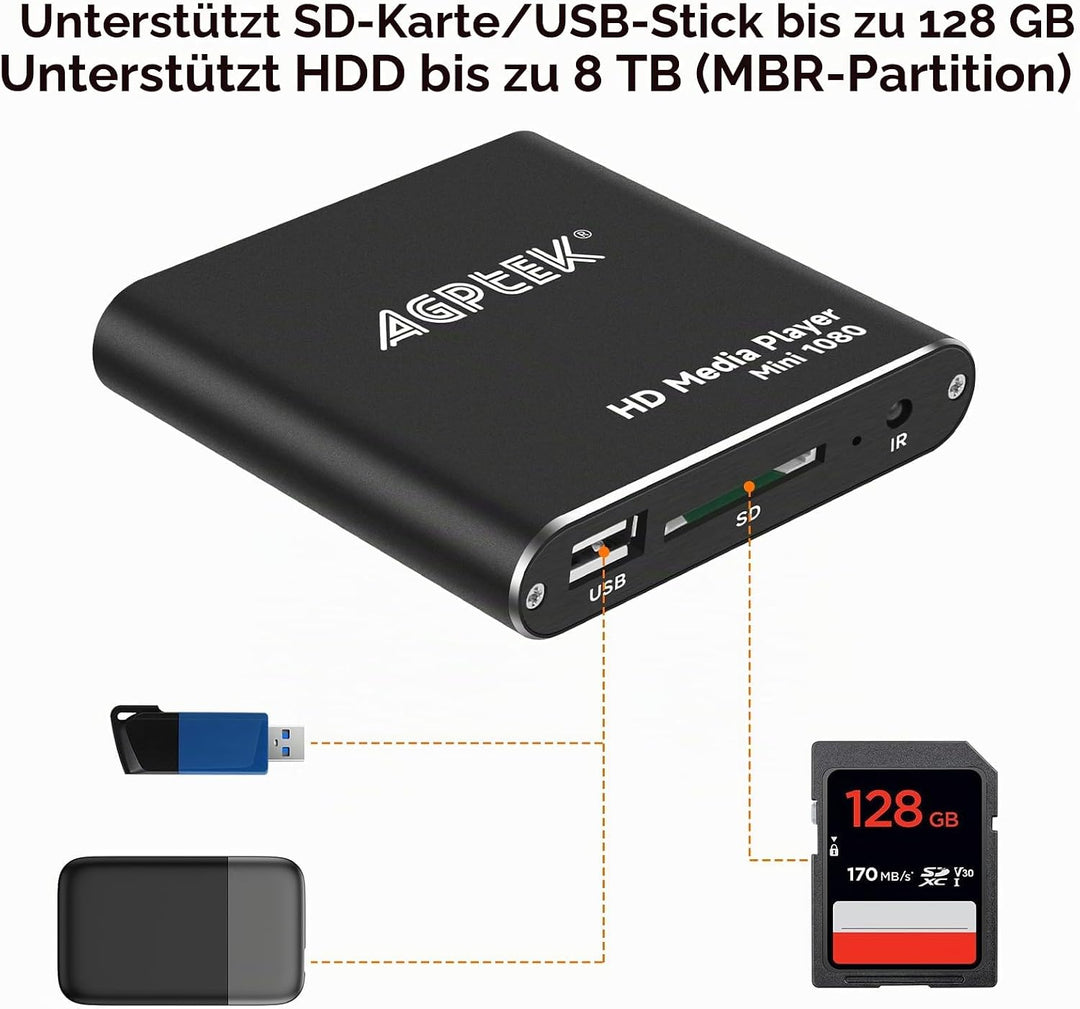 AGPtek® Mini 1080P Full HD Digital Mediaplayer Medienspieler Medienspieler mit Fernbedienung für MP3
