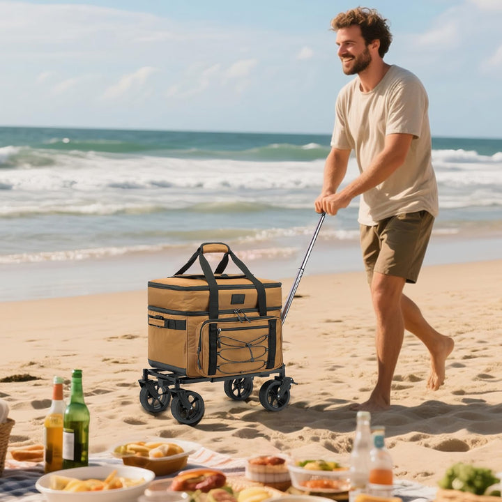 Grosse Kühltasche mit Rollen 50L/ 80 Cans Kühler mit Rädern und Griff Isolierter Kühltrolley Thermot