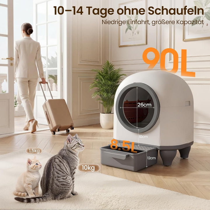 Devoko katzenklo selbstreinigend, 90L selbstreinigende katzentoilette mit niedrigem Einstieg/grossem