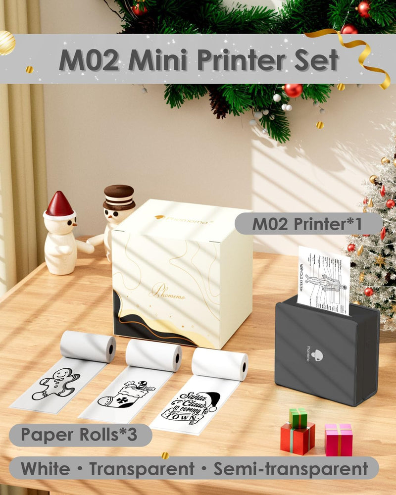 Phomemo Drucker, M02 Mini Thermodrucker für Smartphones mit 3 Papierrollen, Kleiner Sticker Drucker