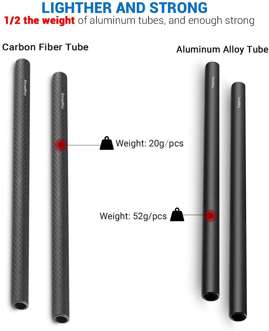 SMALLRIG 2PCS Kohlefaser 15mm Stange für Kamera Rig(20cm / 8 Zoll) - 870 20,3 cm, 20,3 cm