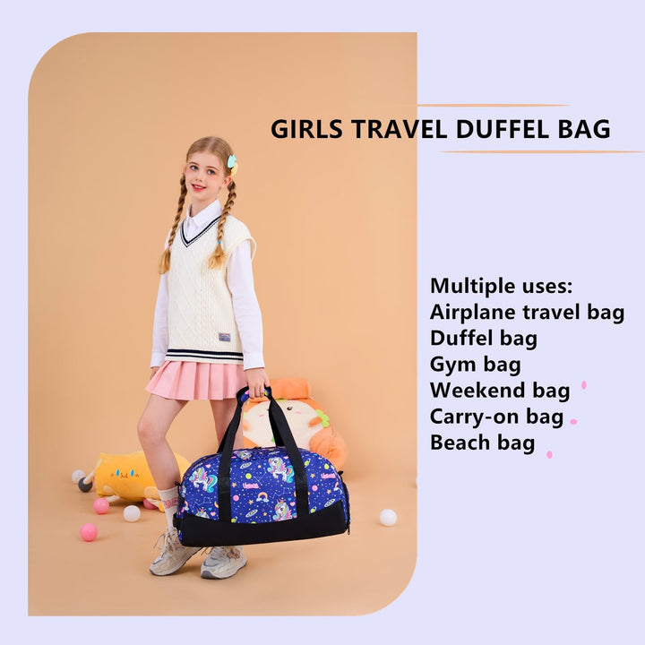 Lmwzh Kinder Sporttasche Reisetasche mitSchuhfach Turnbeutel wasserdichte Schwimmtasche (Einhorn), E