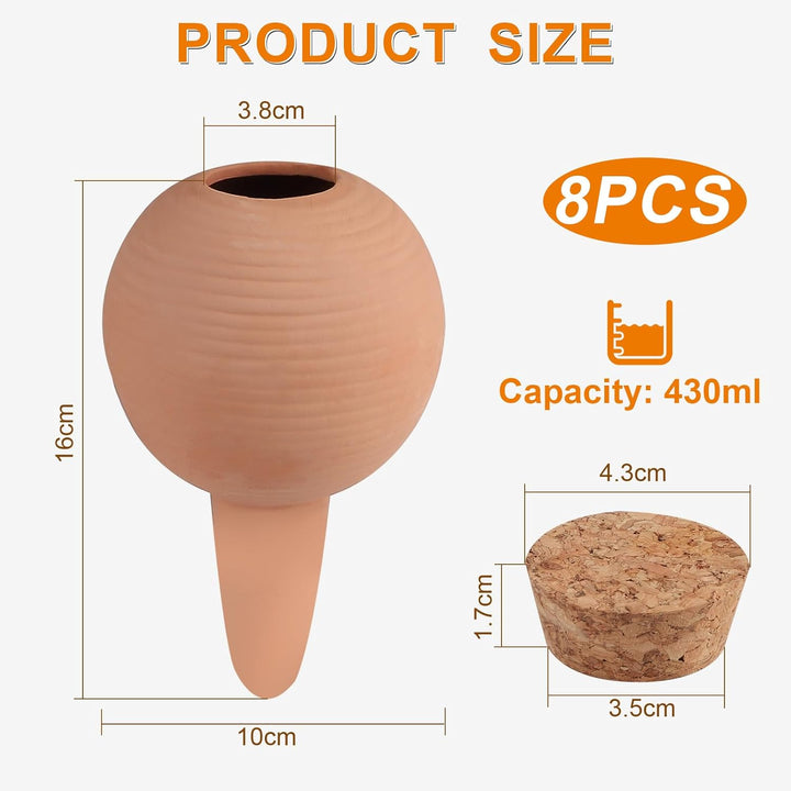 8 × 430ml Tonkegel Bewässerung Kugelförmig mit Deckel Pflanzen Bewässerungskegel Pflanzen Wasserspen
