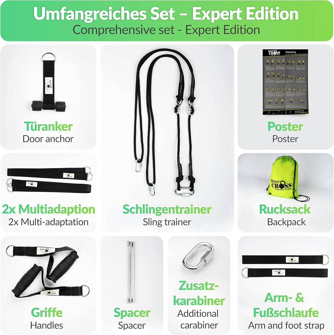 PREMIUM Schlingentrainer, Made in Germany, geprüft & zertifiziert, Slingtrainer Krafttraining Set fü
