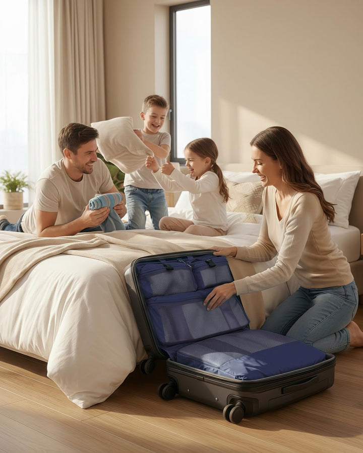 ECOHUB Hängender Reise Organizer, Reisekleiderschrank, 8 Fäche Blau, Blau