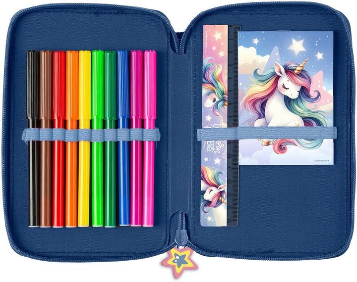 Ragusa-Trade Pferde Einhorn Unicor, 2-Fach Federtasche Federmappe, 27 TLG. gefüllt für Kinder Jungen