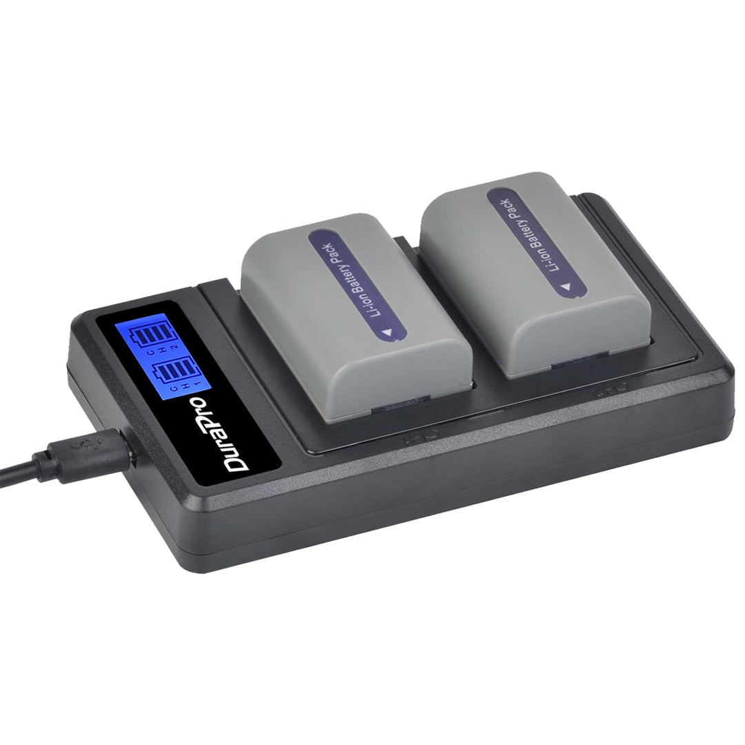 DuraPro 2Pcs NP-FP50 Battery + LCD Dual USB Charger for Sony NP-FP50 NP-FP30 DCR-DVD203E, DCR-DVD205