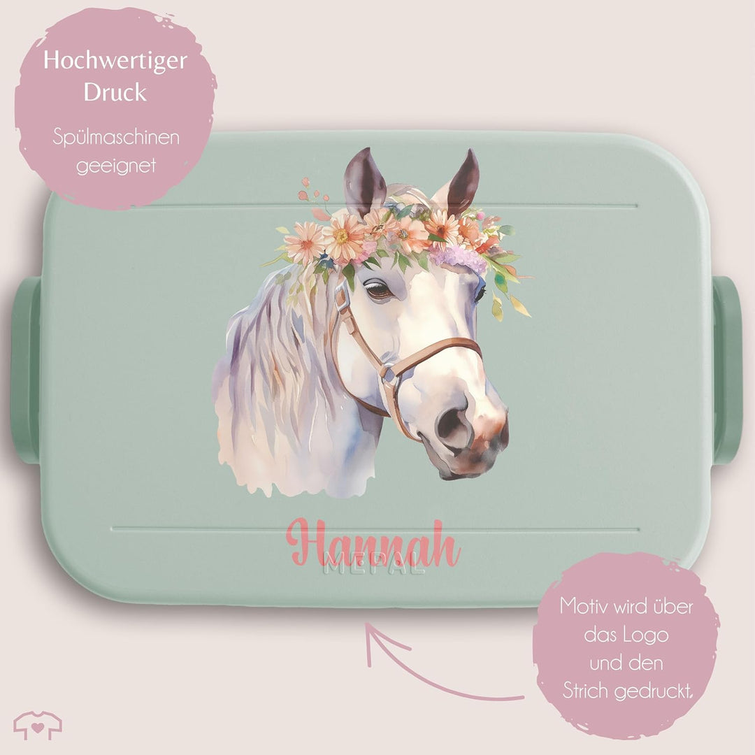 Kinder Bento Box Midi Mepal Bentobox - Pferd - Süsse Pferde Brotdose für Mädchen | Auslaufsicher Ide