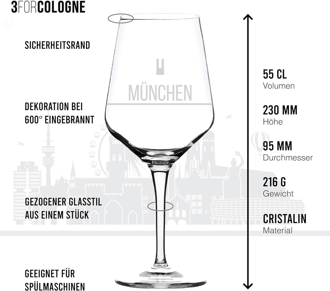 2er Set Weinglas München in schöner Geschenkbox | Hochwertiger Siebdruck im eleganten Ätzweiss, deta