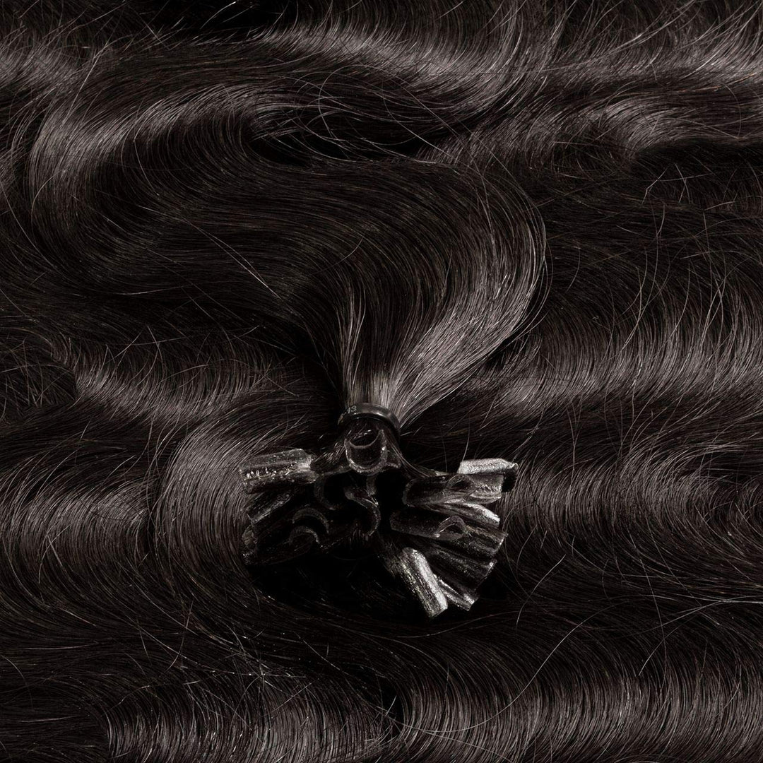hair2heart Premium Extensions Echthaar Bondings Gewellt - 100 Strähnen 0.8g 40cm 4/0 mittelbraun 