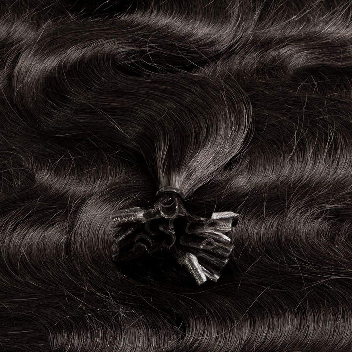hair2heart Premium Extensions Echthaar Bondings Gewellt - 100 Strähnen 0.8g 40cm 4/0 mittelbraun 