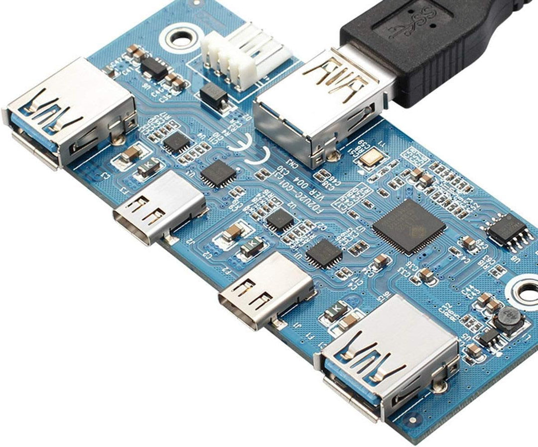 JSER USB 3.1 Frontpanel-Header, 19-polig auf USB-C &amp; USB 3.0 HUB 4 Ports, Frontpanel, Motherboard-Ka