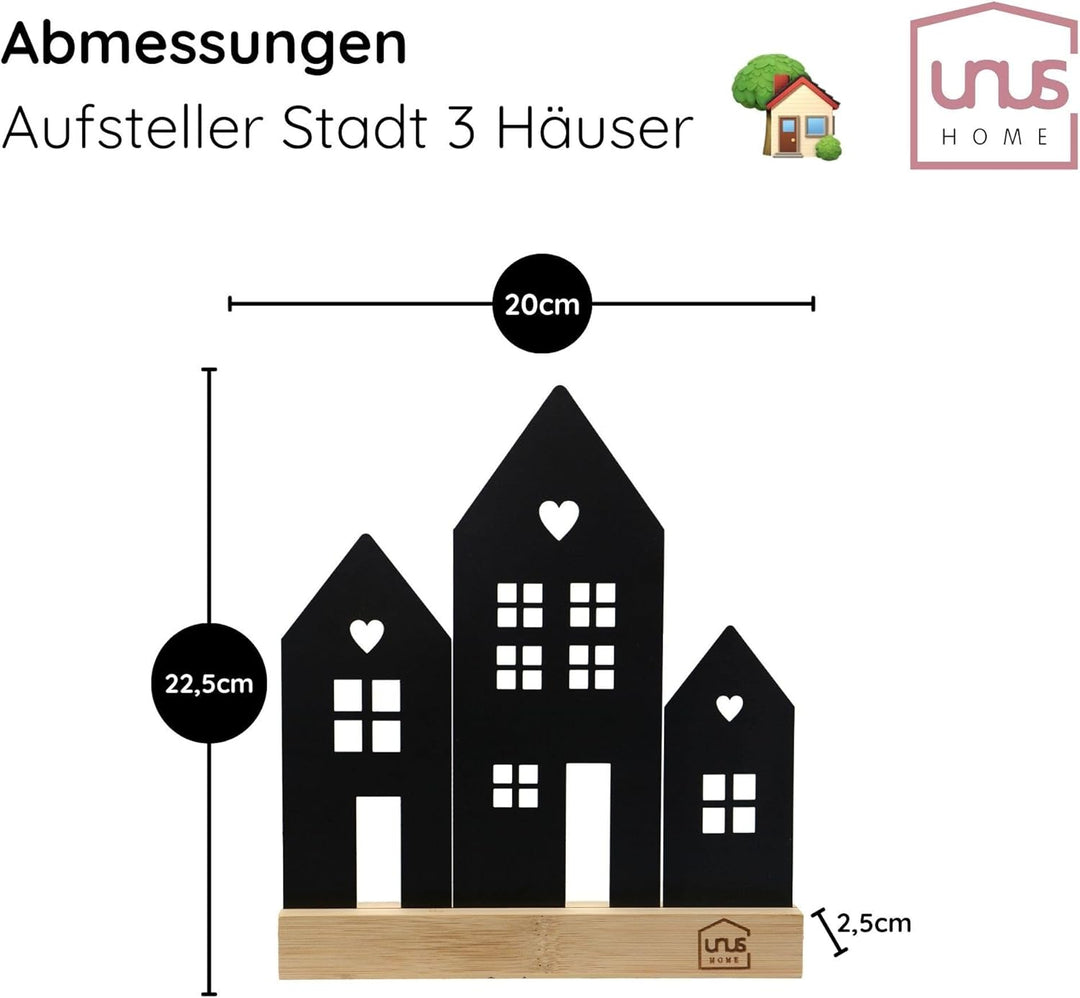 UNUS Häuser-Aufsteller Stadt, mit 3 Häusern, in Schwarz, Frühlingsdeko aus Metall für Fenster, Tisch