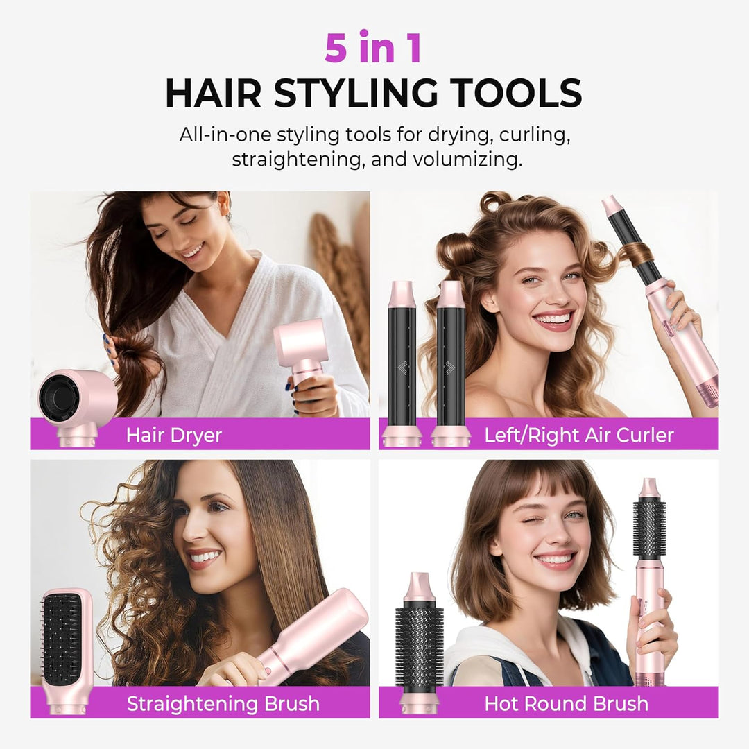 Hairstyler 5 in 1 Airstyler Haarstyler mit Luft Lockenstab Föhn Thermal Brush Glättbürste Set, Multi