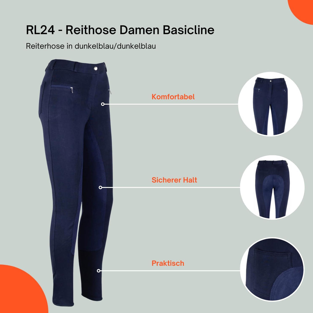 RL24 - Damen Reithose Vollbesatz BASICLINE 34 Dunkelblau/Dunkelblau, 34 Dunkelblau/Dunkelblau