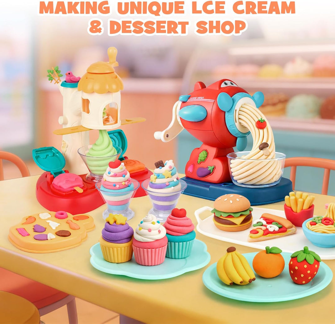 Dreamon 3 in 1 Knete Dough Set für Kinder - Spielküche Zubehör ab 3 4 5 Jahre, Knete Eismaschine Kne