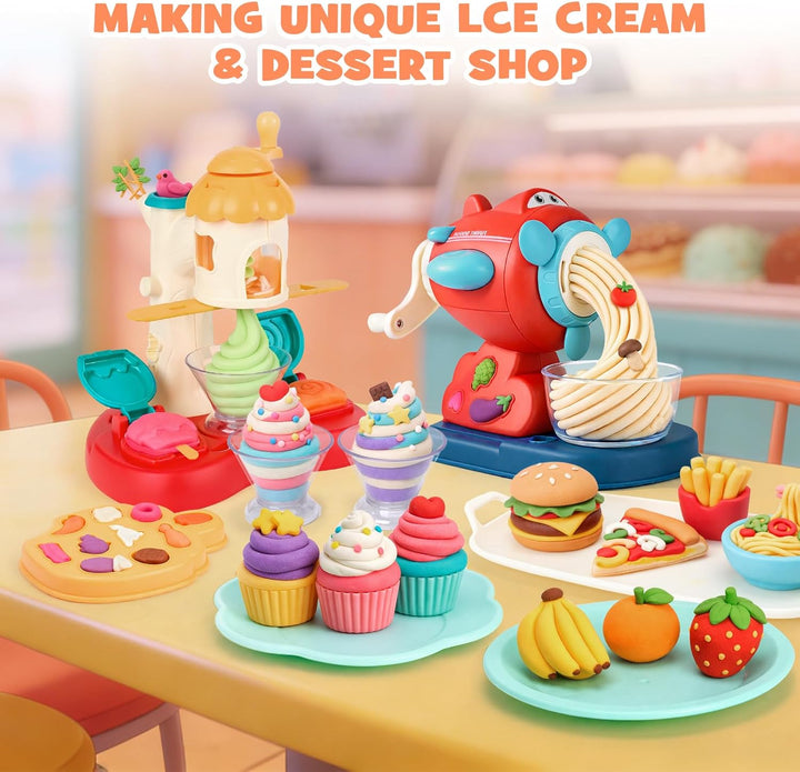 Dreamon 3 in 1 Knete Dough Set für Kinder - Spielküche Zubehör ab 3 4 5 Jahre, Knete Eismaschine Kne