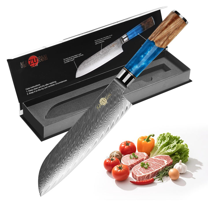 KAZUSHI Santoku Messer 19cm, Japanischem VG-10-Stahl Ergonomischer Griff | Profi Santoku Küchenmesse