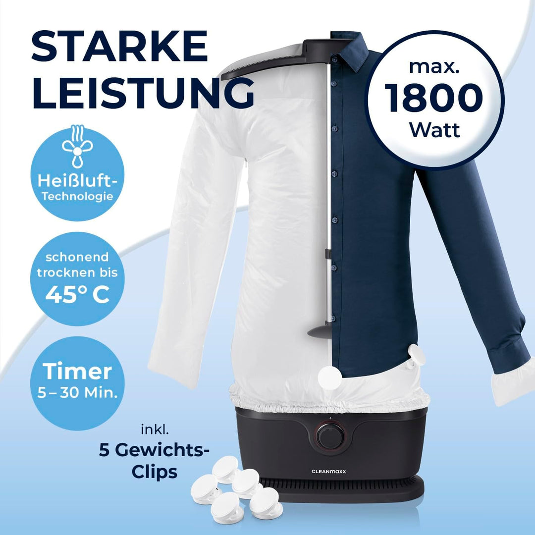 CLEANmaxx automatischer Hemdenbügler PRO mit Hosenaufsatz | Ersetzt Bügeleisen, Dampfglätter, Steame