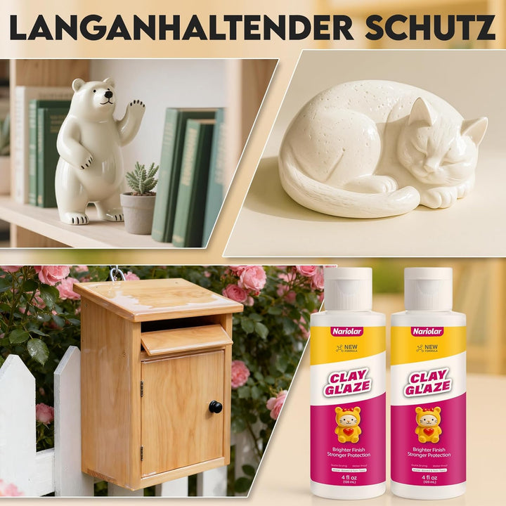Glasur für Ton Lufttrocknend – 2x120 ml Air Dry Clay Glaze,Tonlack Glanz mit Messbecher & Pinsel, Kr
