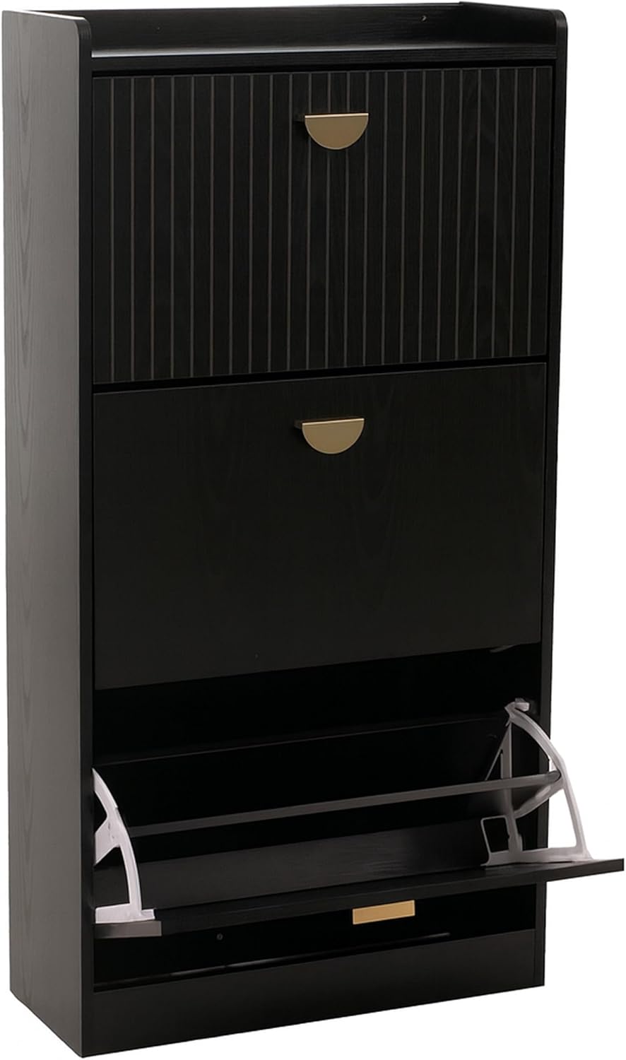 Mendler Schuhschrank HWC-O39, Schuhkipper Schuhregal 3 Klappen Klappfächer MDF Melamin Metall 117x60