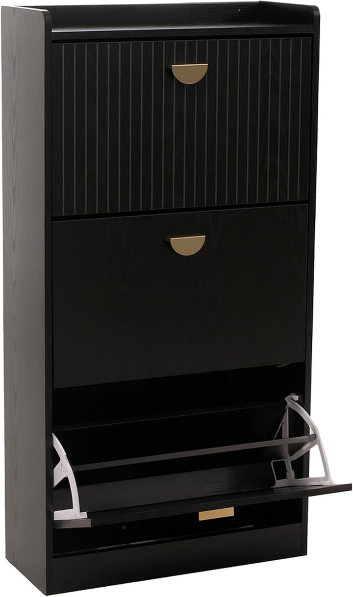 Mendler Schuhschrank HWC-O39, Schuhkipper Schuhregal 3 Klappen Klappfächer MDF Melamin Metall 117x60