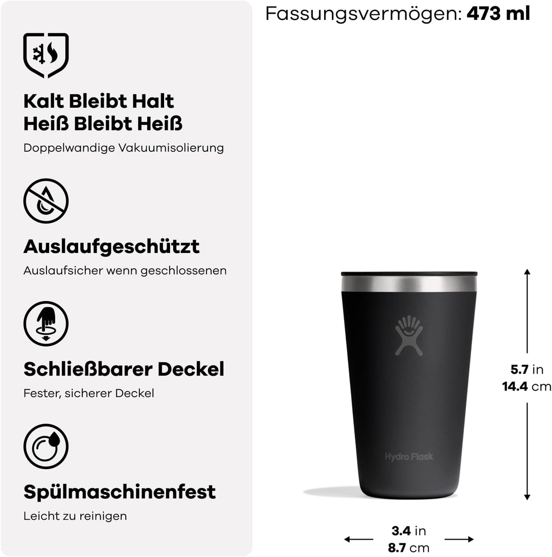 Hydro Flask – All Around Tumbler Press-In Lid 473 ml (16 oz) – Isolierter Edelstahl – Spritzfest, au