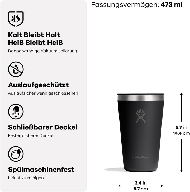 Hydro Flask – All Around Tumbler Press-In Lid 473 ml (16 oz) – Isolierter Edelstahl – Spritzfest, au