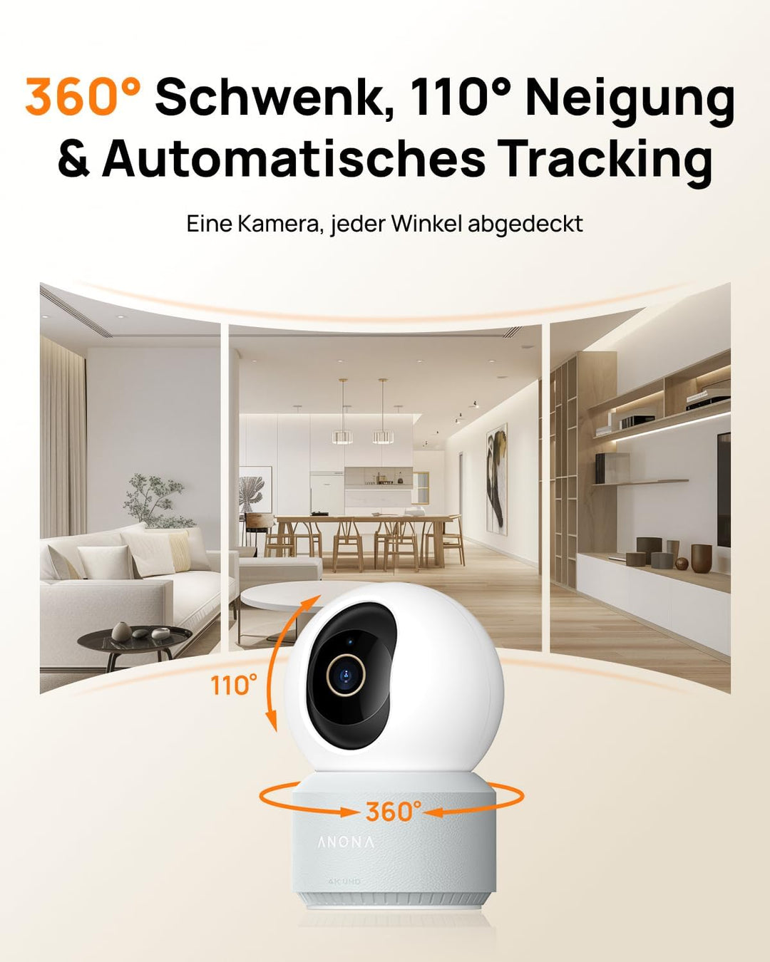 Anona Pano 4K UHD Indoor-Überwachungskamera (4er-Pack), 360°-Schwenk- und Tracking-Dome-Kamera für d