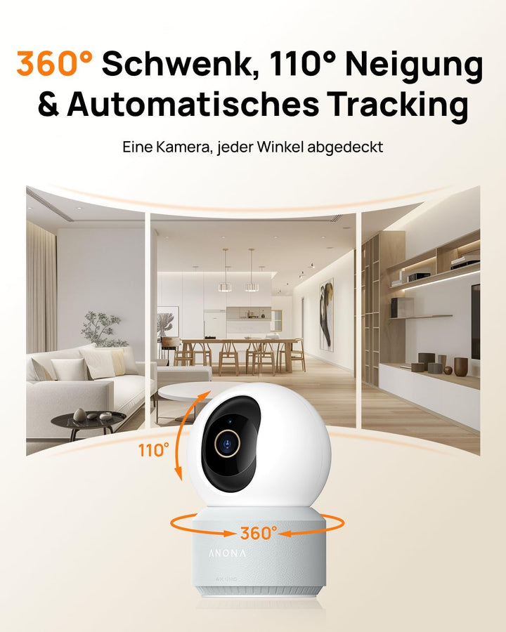 Anona Pano 4K UHD Indoor-Überwachungskamera (4er-Pack), 360°-Schwenk- und Tracking-Dome-Kamera für d