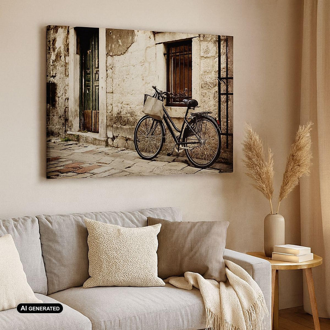 Bilder auf Leinwand 100x70cm Leinwandbild Strasse Fahrrad Stadt Ruinen Gross Wanddeko Bild Schlafzim