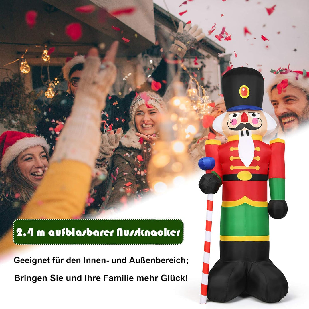 COSTWAY 240CM Aufblasbarer Nussknacker-Soldat, Weihnachtsmann Soldat mit 3 LED-Leuchten, Weihnachtsd