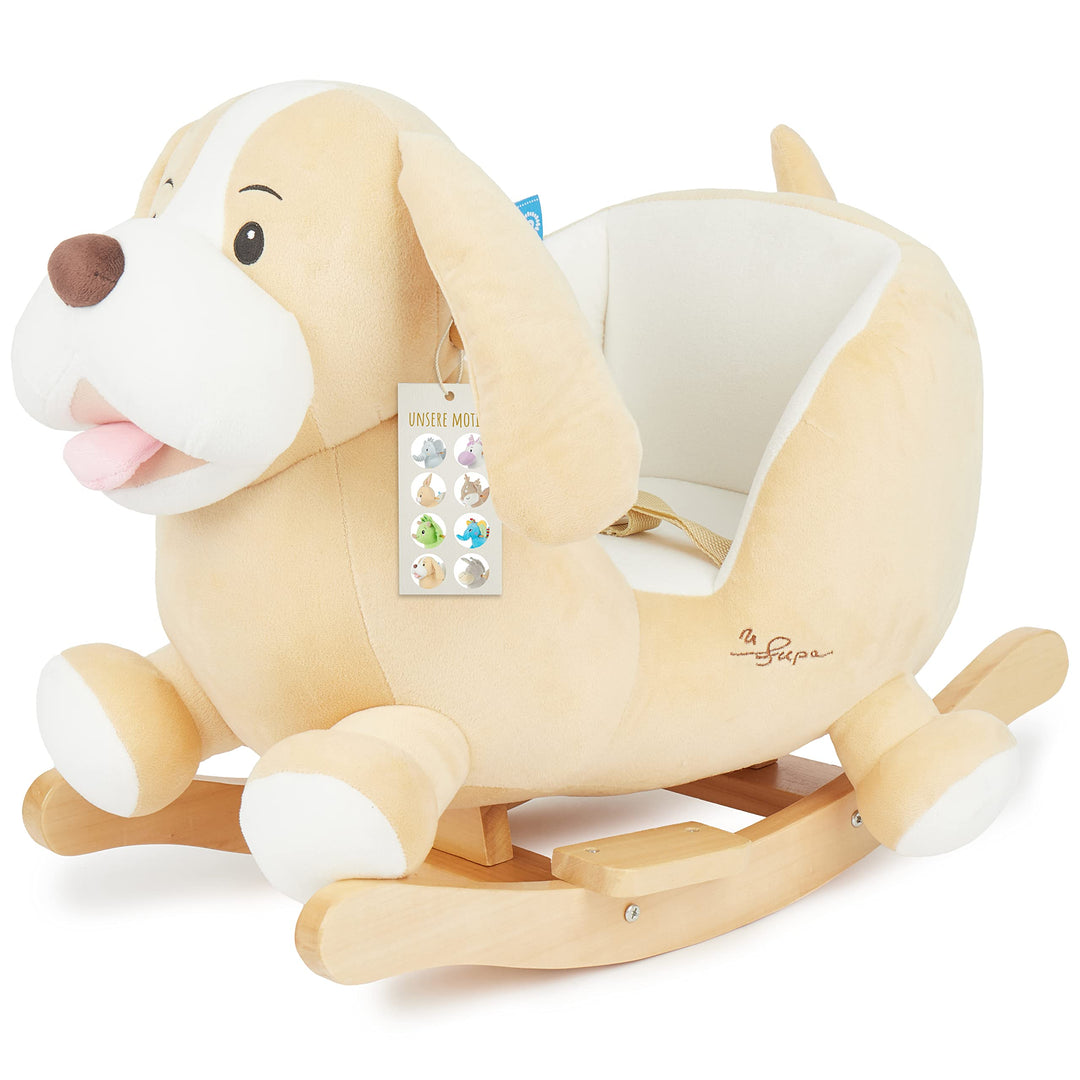Bieco Plüsch Schaukeltier Hund 'Sam' | Kinder Schaukelstuhl mit Sicherheitsgurt | Baby Schaukel | Sc