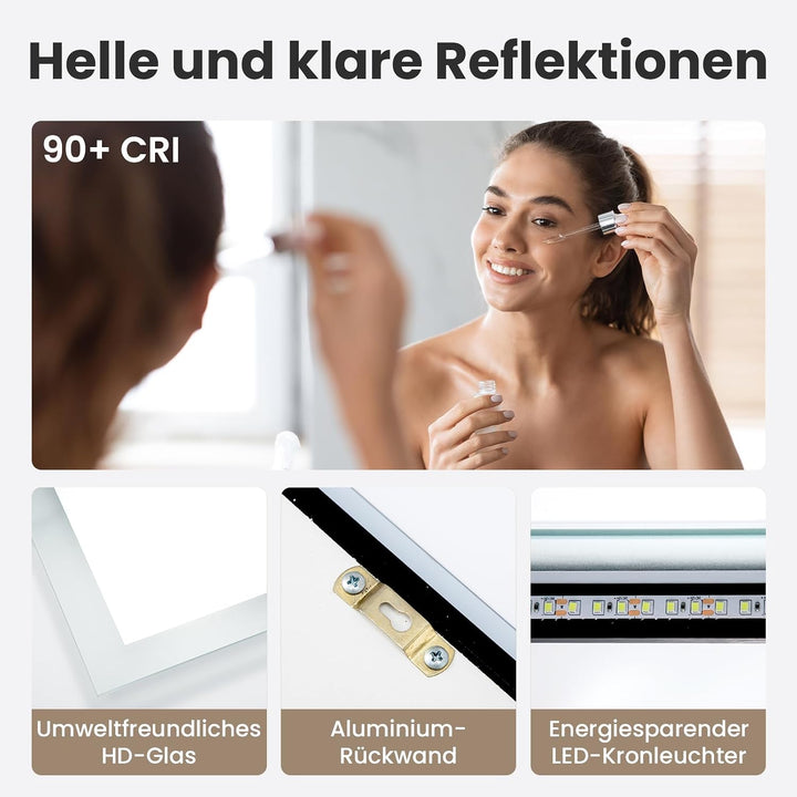 Trintion Badezimmerspiegel mit Beleuchtung, 60x50 cm Vertikal und Horizontal Montage Led Spiegel, Wa
