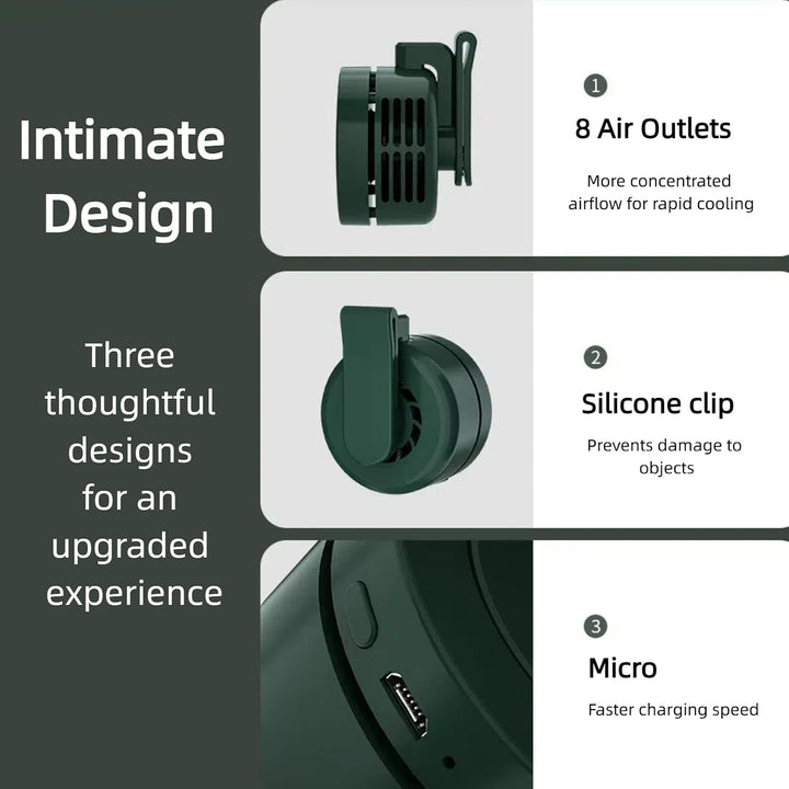 ThreeH Mini Clip-Ventilator Kleiner blattloser Wirbelwind-Clip-Ventilator für Hemden Einstellbare 3